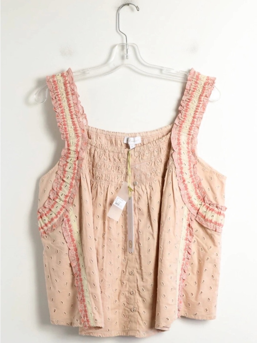House of Harlow 1960 Pale Pink Eyelet Ruffle Tank